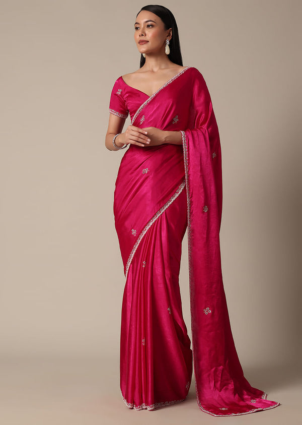 Radiant Pink Saree With Stone Embellishments All Over