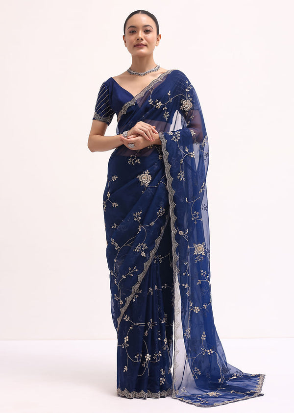 Navy Blue Cutdana Embroidered Saree