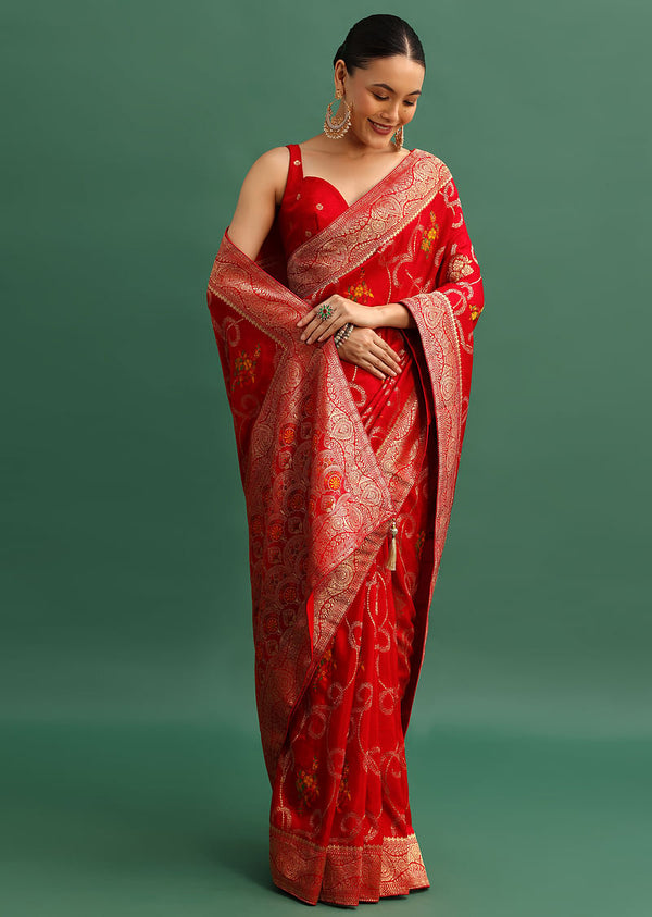 Red Dola Silk Woven Saree With Zari Work