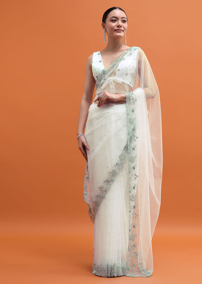 Same Color White Sequin Embellished Saree