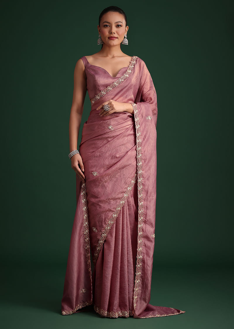 Purple Crushed Tissue Saree With Sequin Embellishments