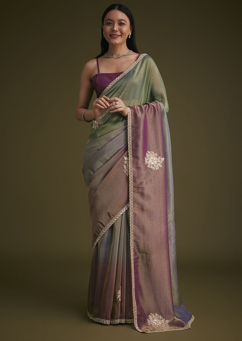 Triple Toned Tissue Sequins Saree