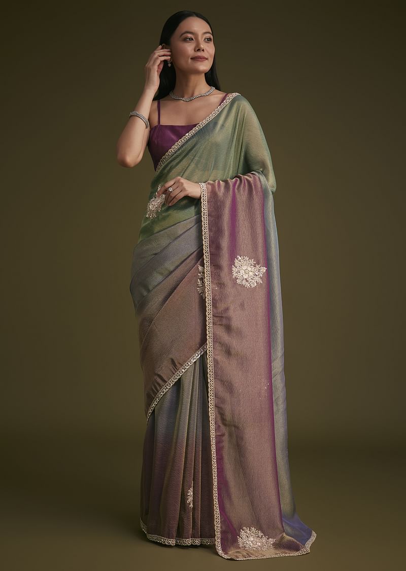 Triple Toned Tissue Sequins Saree