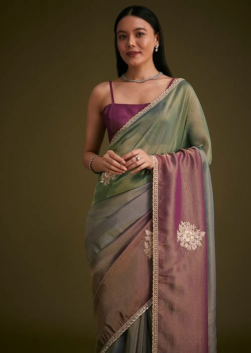 Triple Toned Tissue Sequins Saree