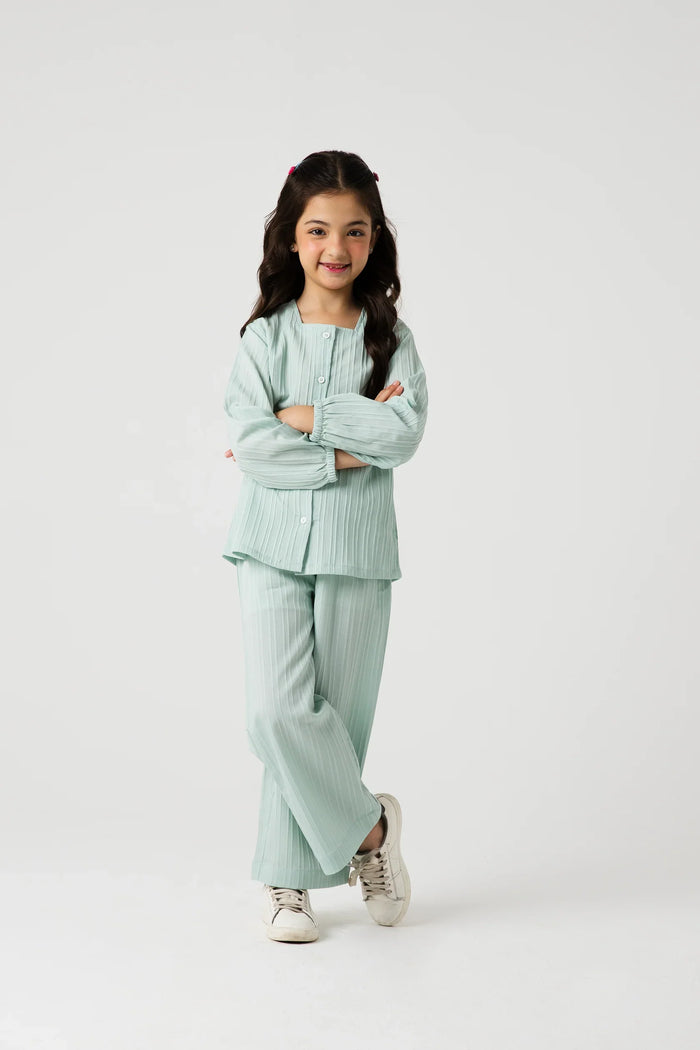 Girls Mint Textured Cotton Co-ord Set