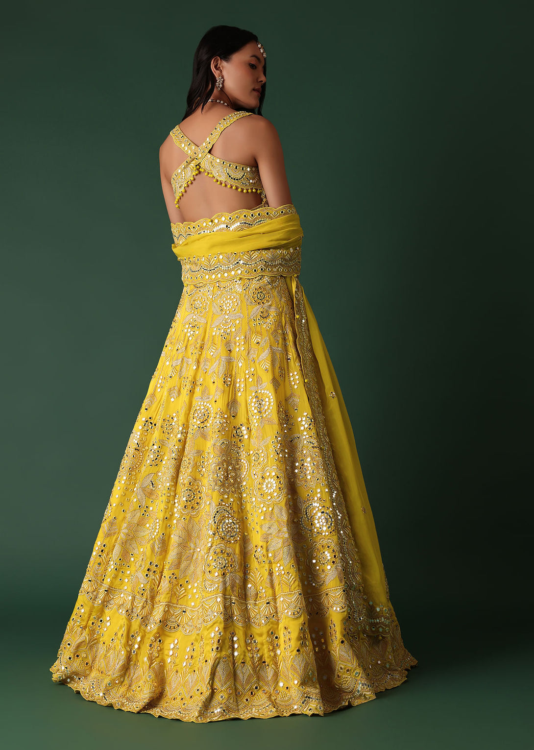 Yellow Embroidered Bridal Lehenga And Blouse Set With Mirror Work