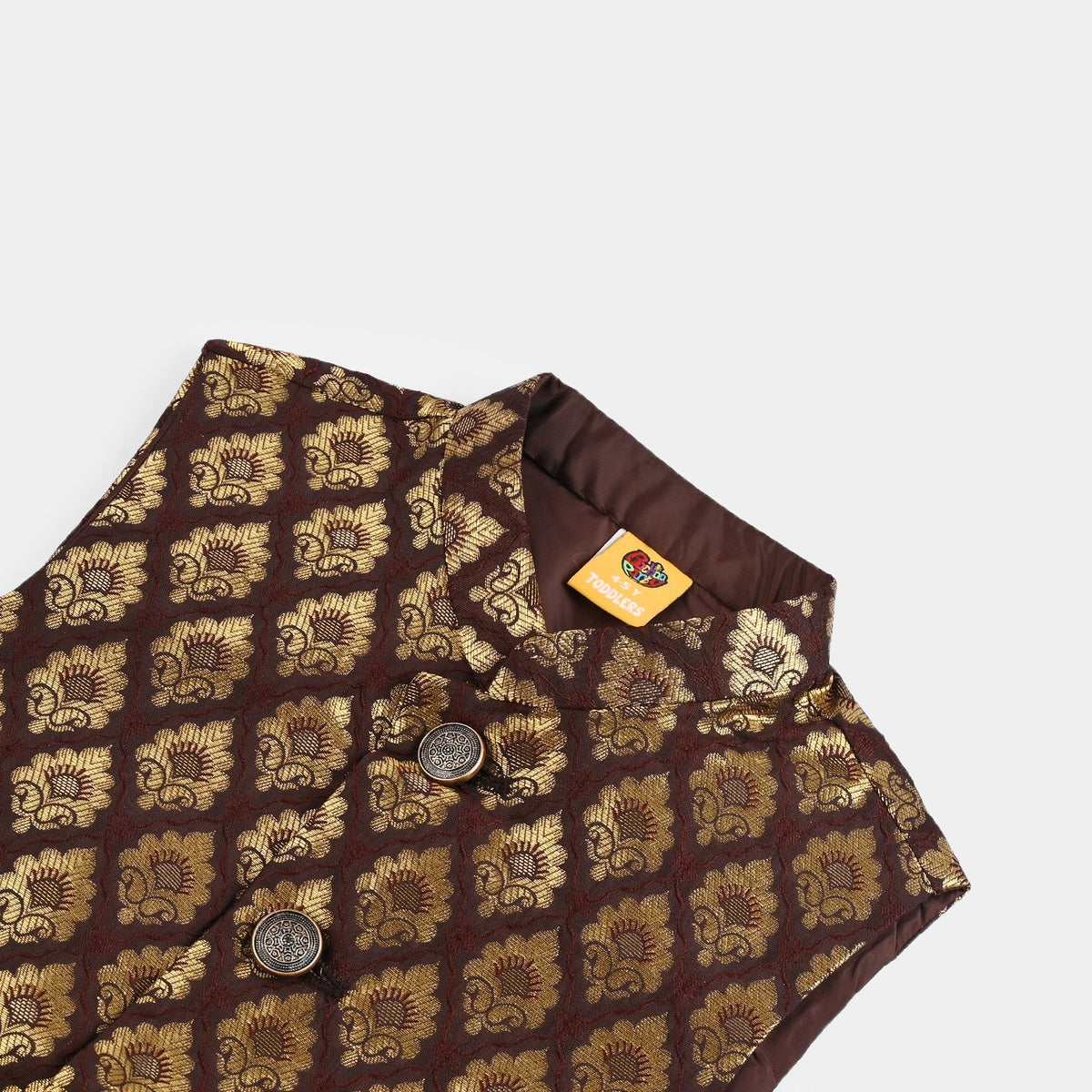 Boys Poly Viscose Waist Coat (Brown Gold)-Brown