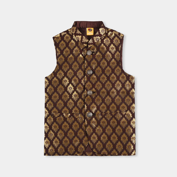 Boys Poly Viscose Waist Coat (Brown Gold)-Brown