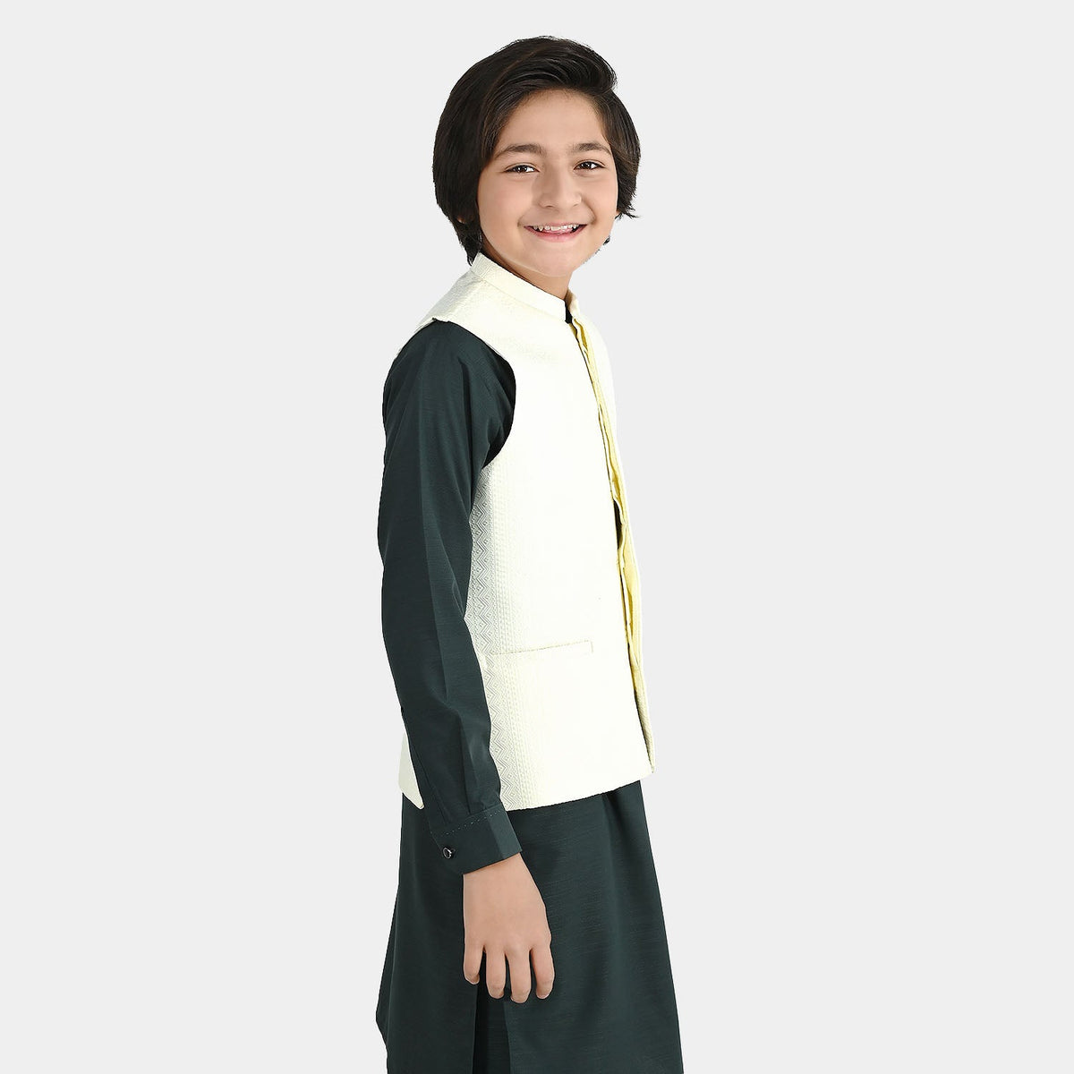 Boys Poly Viscose Waistcoat (Mughal) - Cream