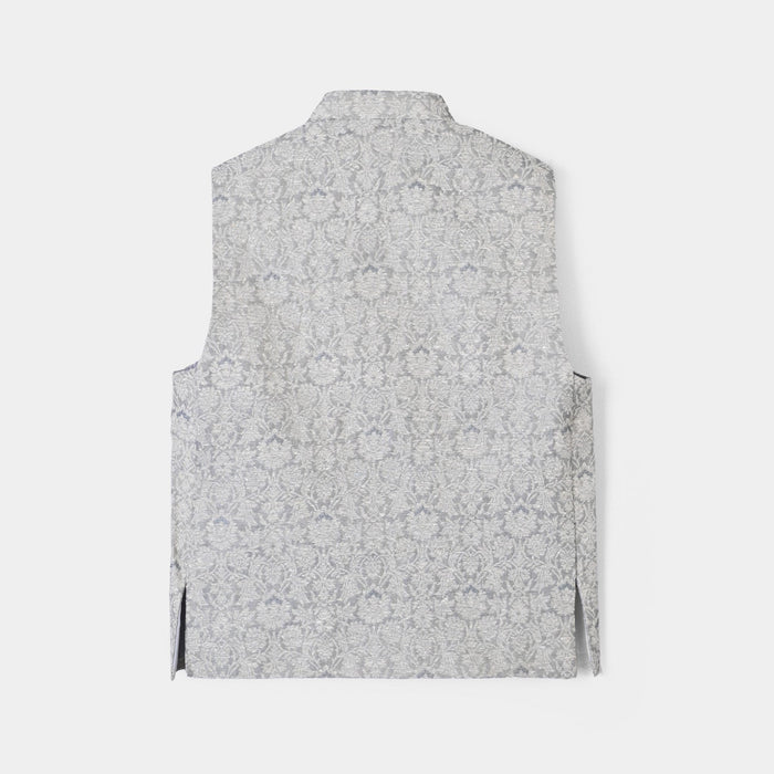 Boys Poly Viscose Waistcoat Zari - Grey