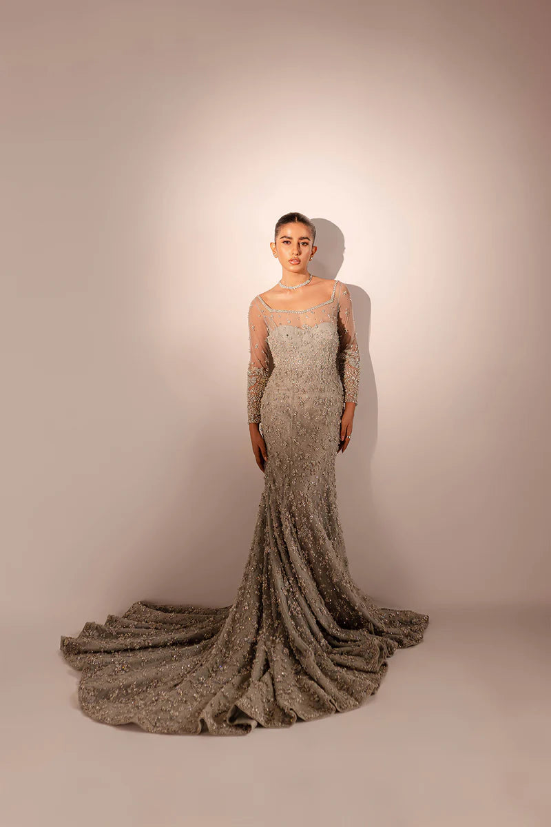 Luxury Handcrafted Long Tail Maxi Gown for Bridal & Special Occasions