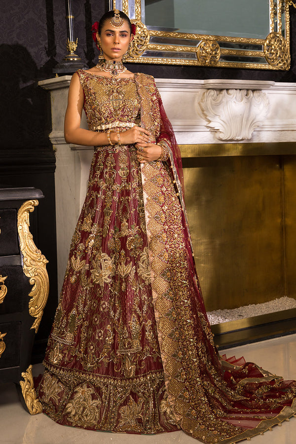 Maroon Red Pishwas and Lehenga Pakistani Bridal Dress