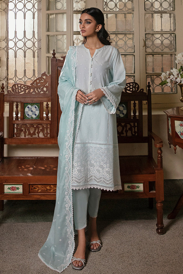 BLUE GLAZE-3PC CHIKANKARI LAWN SUIT