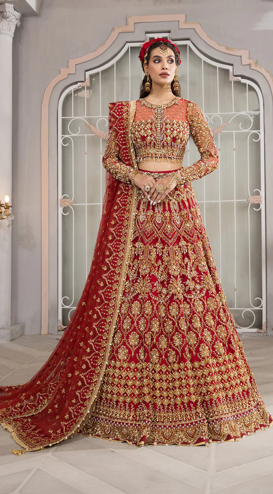 Pakistani Bridal Dress in Red Lehenga and Choli Style