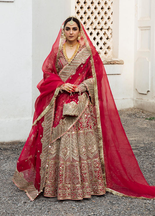 Red Pakistani Bridal Outfit in Lehenga Choli Style