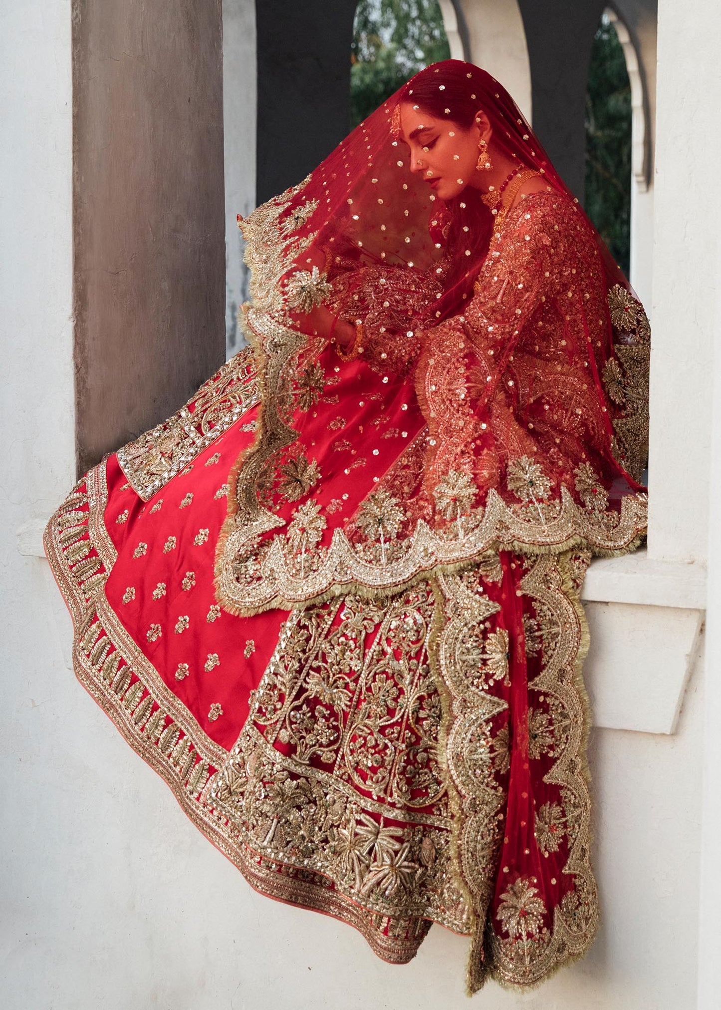 Pakistani Bridal Dress in Open Gown and Lehenga Style