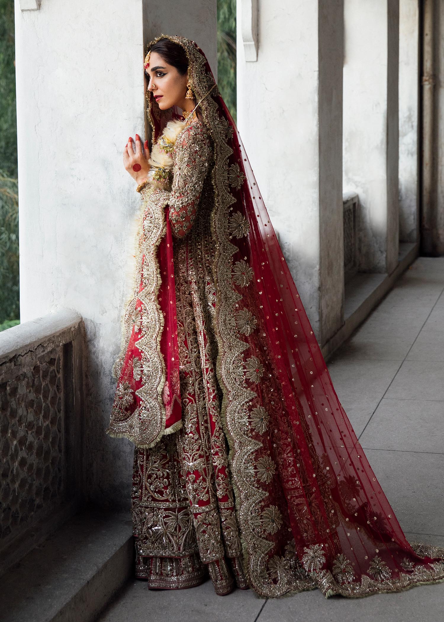 Pakistani Bridal Dress in Open Gown and Lehenga Style