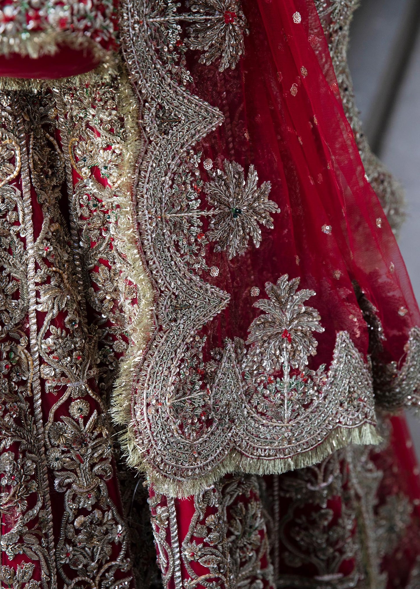 Pakistani Bridal Dress in Open Gown and Lehenga Style