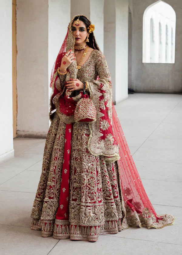 Pakistani Bridal Dress in Open Gown and Lehenga Style