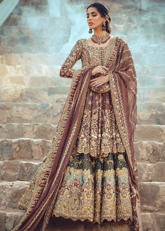 Pakistani Bridal Outfit in Pishwas Frock Lehenga Style