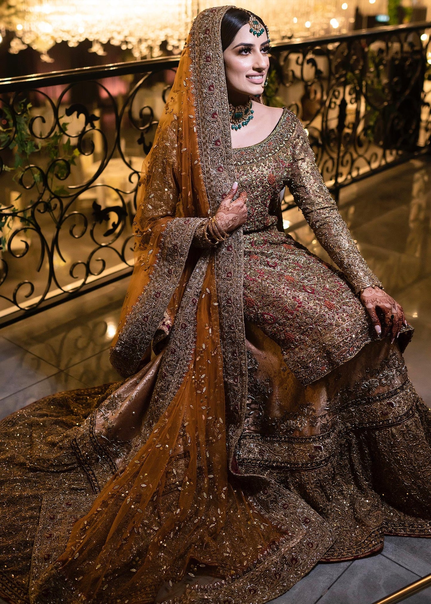 Rose Gold Pakistani Bridal Dress in Shirts Lehenga