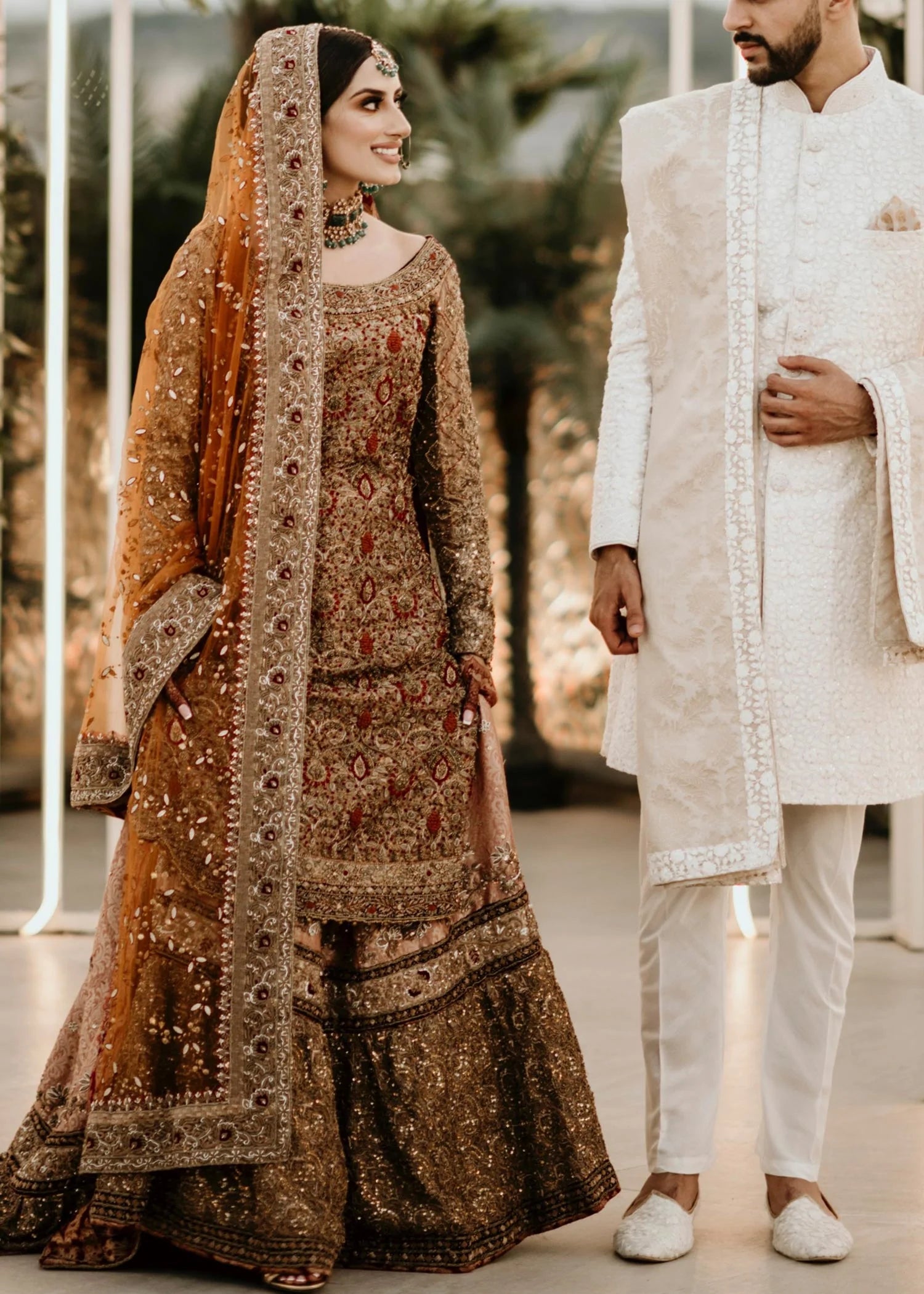 Rose Gold Pakistani Bridal Dress in Shirts Lehenga