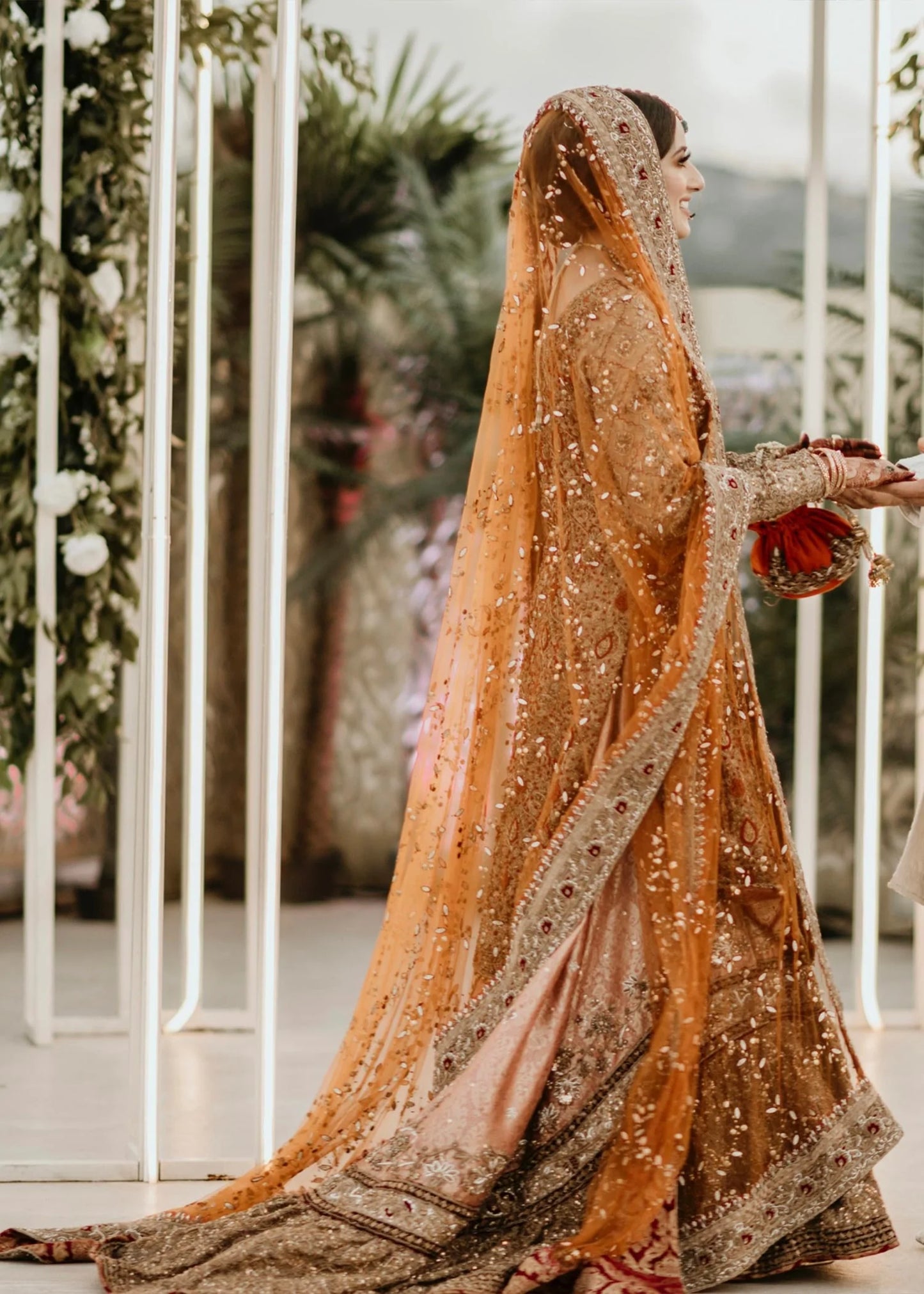 Rose Gold Pakistani Bridal Dress in Shirts Lehenga