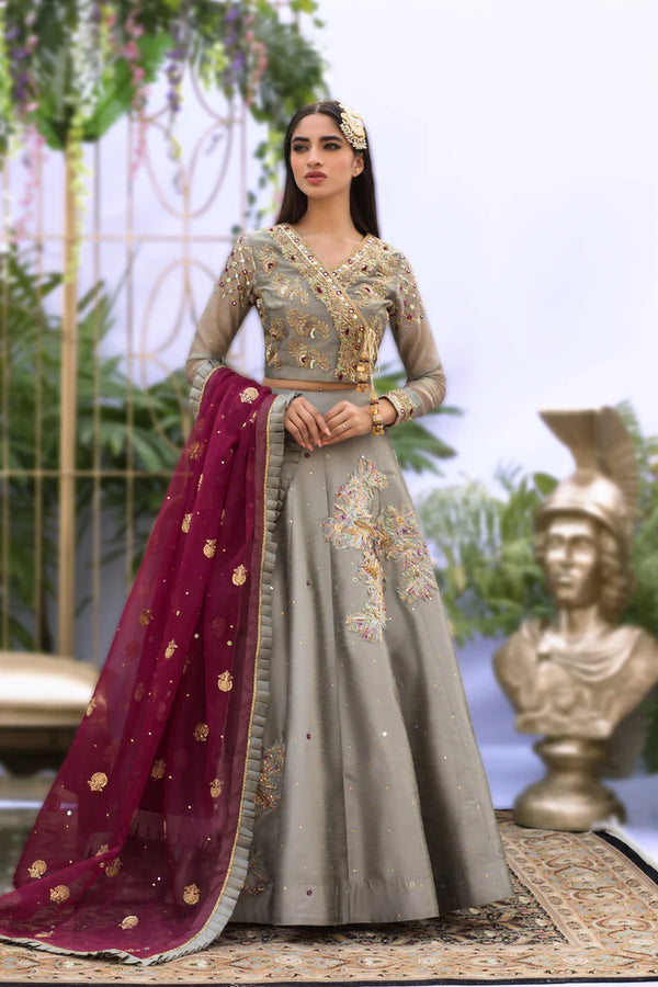 Grey and Magenta Lenga Choli