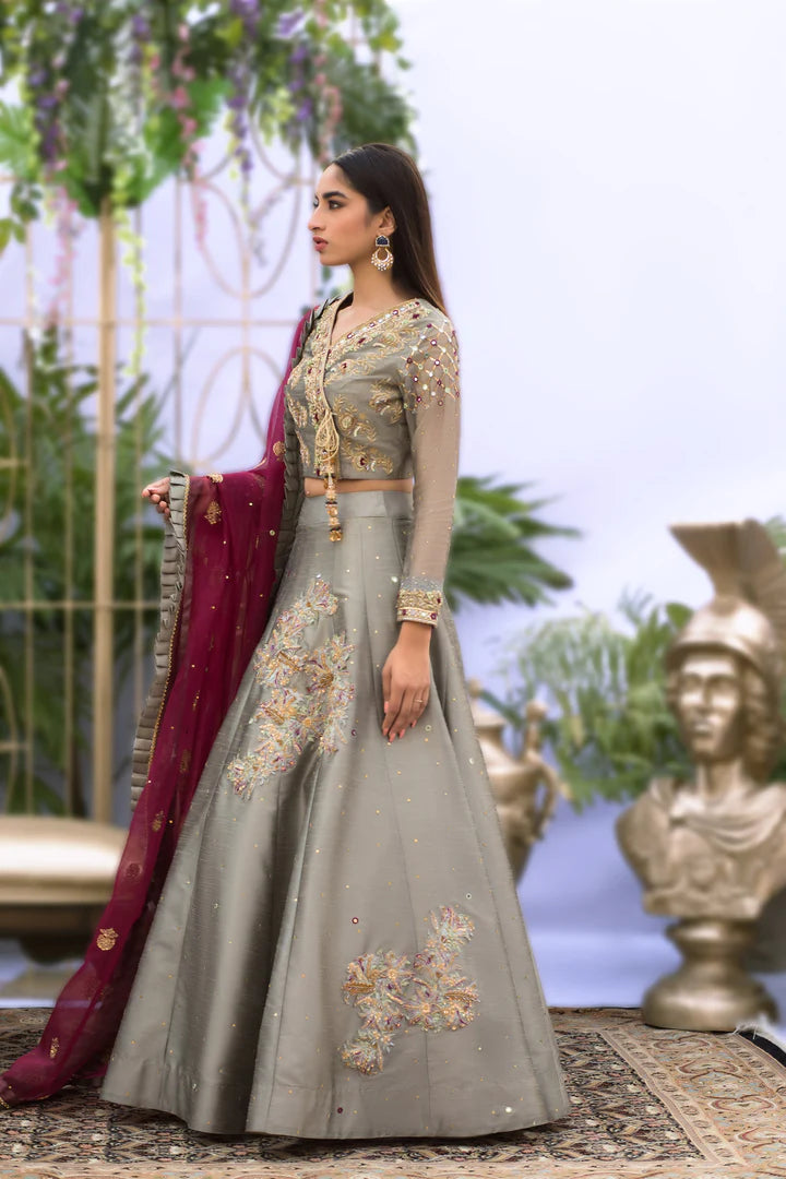 Grey and Magenta Lenga Choli