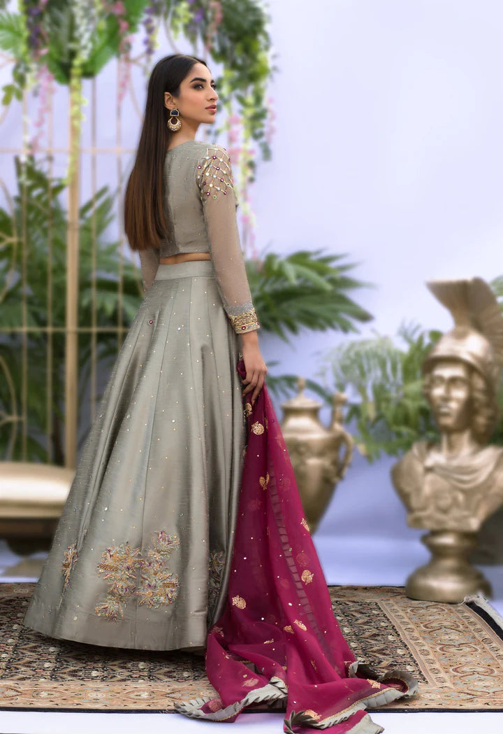 Grey and Magenta Lenga Choli