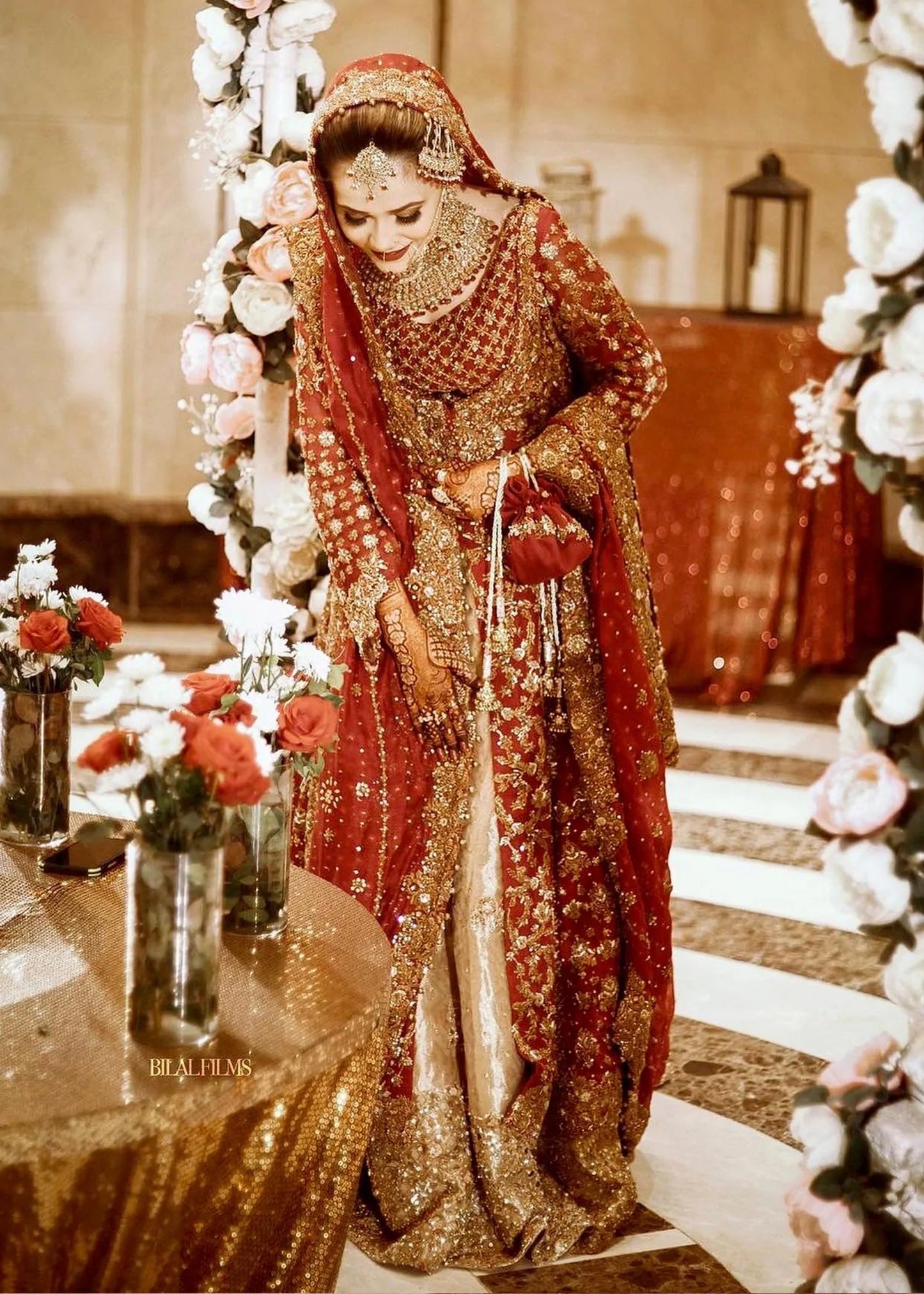 Pakistani Bridal Dress in Open Gown and Lehenga Style