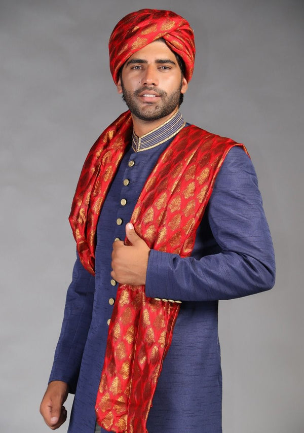 Classic Jamawar Haute Red Plain Traditional Turban