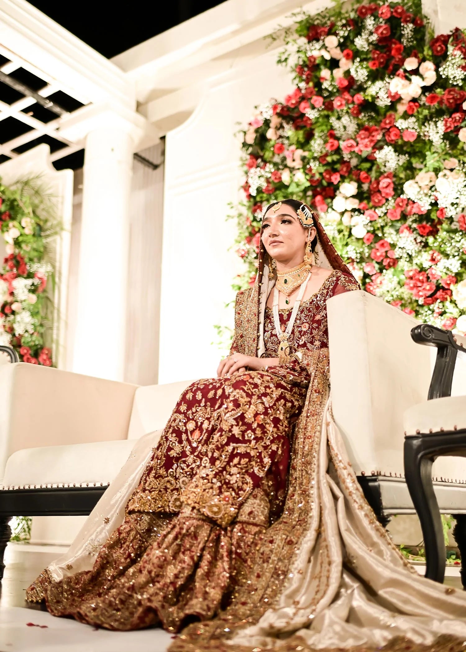 Pakistani Wedding Dress in Bridal Red, Light gold