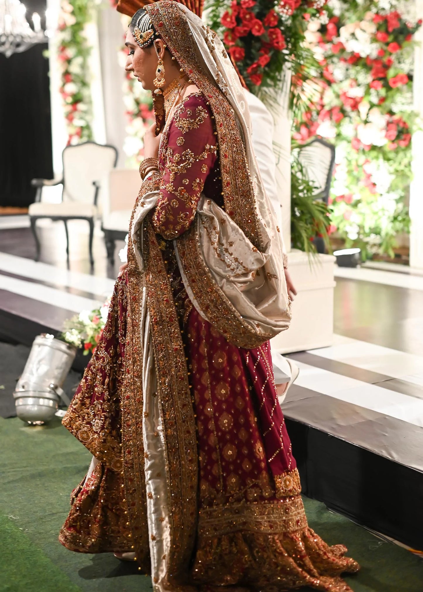 Pakistani Wedding Dress in Bridal Red, Light gold