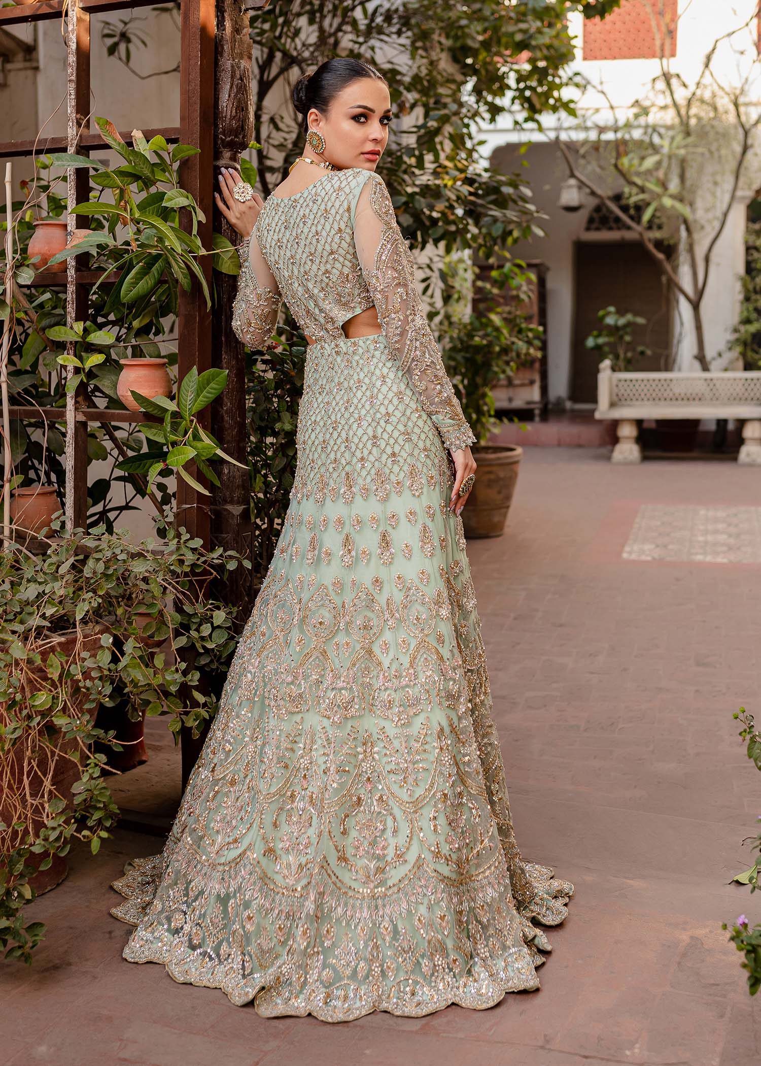 Pakistani Bridal Dress in Gown and Dupatta Style