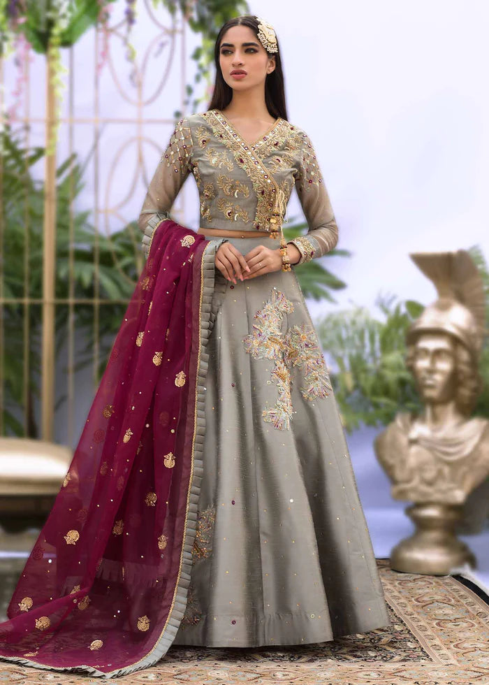 GREY AND MAGENTA LENGA CHOLI