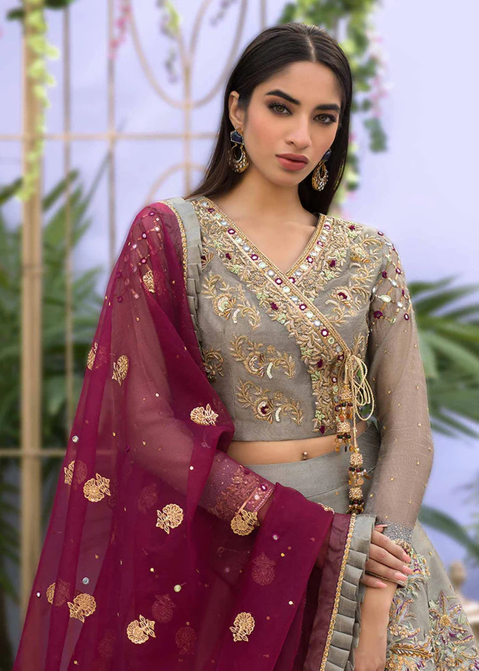 GREY AND MAGENTA LENGA CHOLI