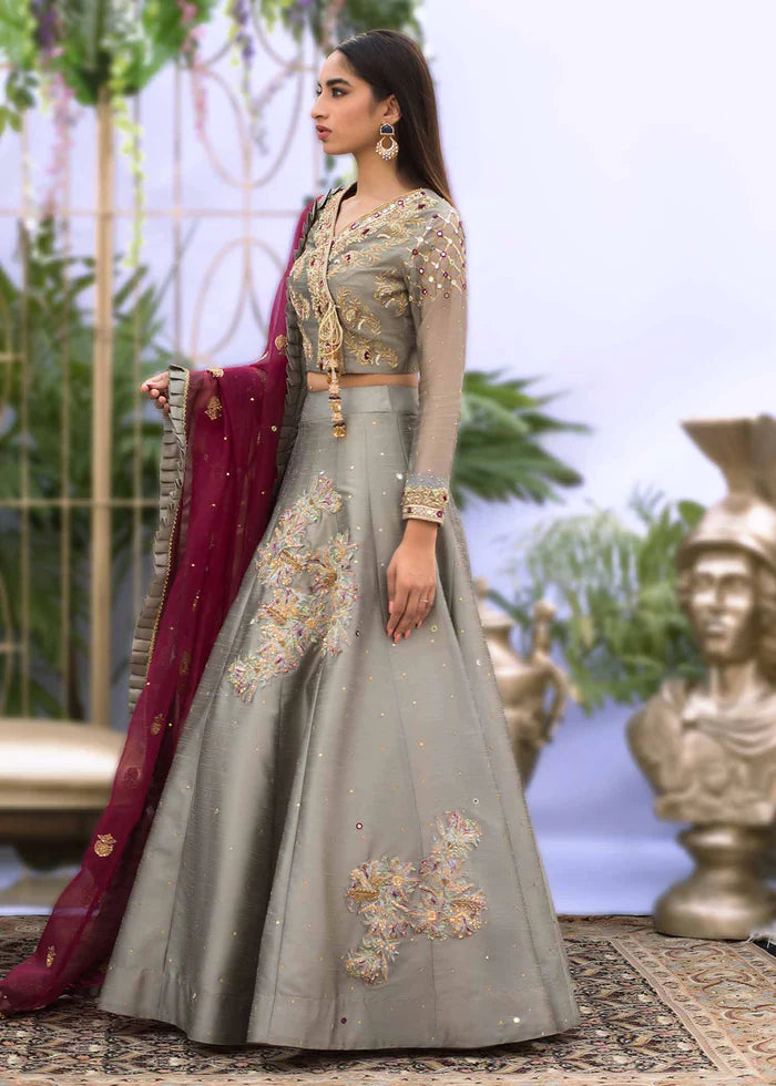 GREY AND MAGENTA LENGA CHOLI