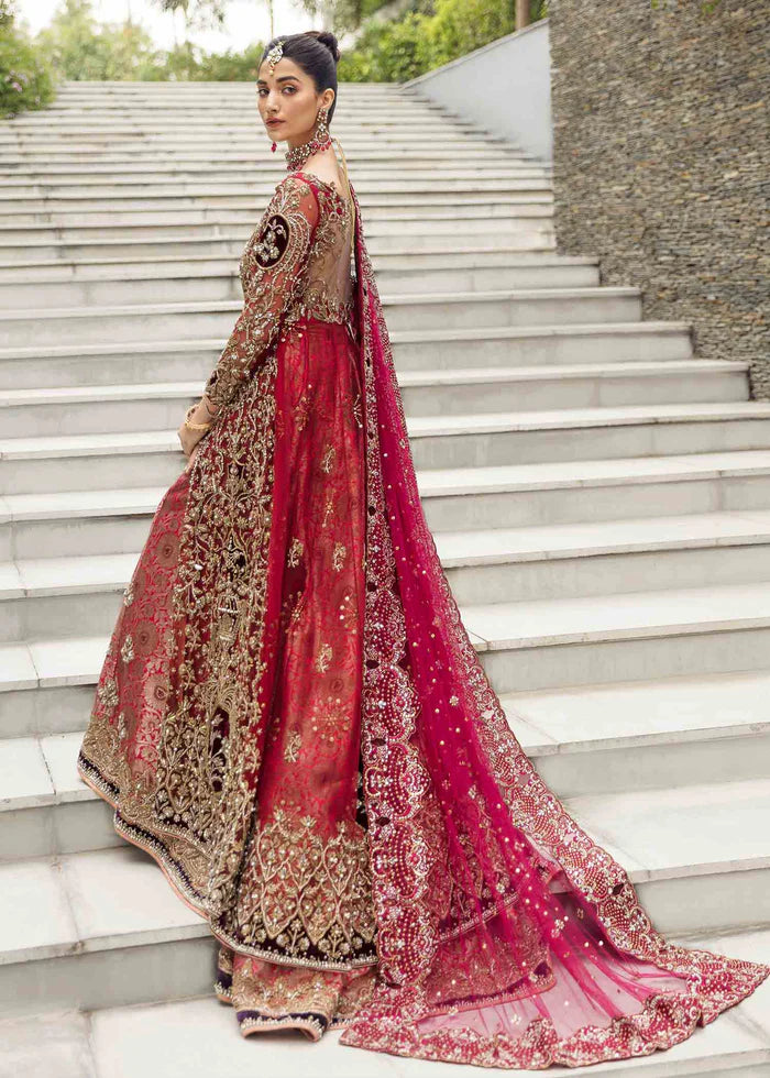 Royal Red Pakistani Bridal Outfit in Gown Lehenga Style