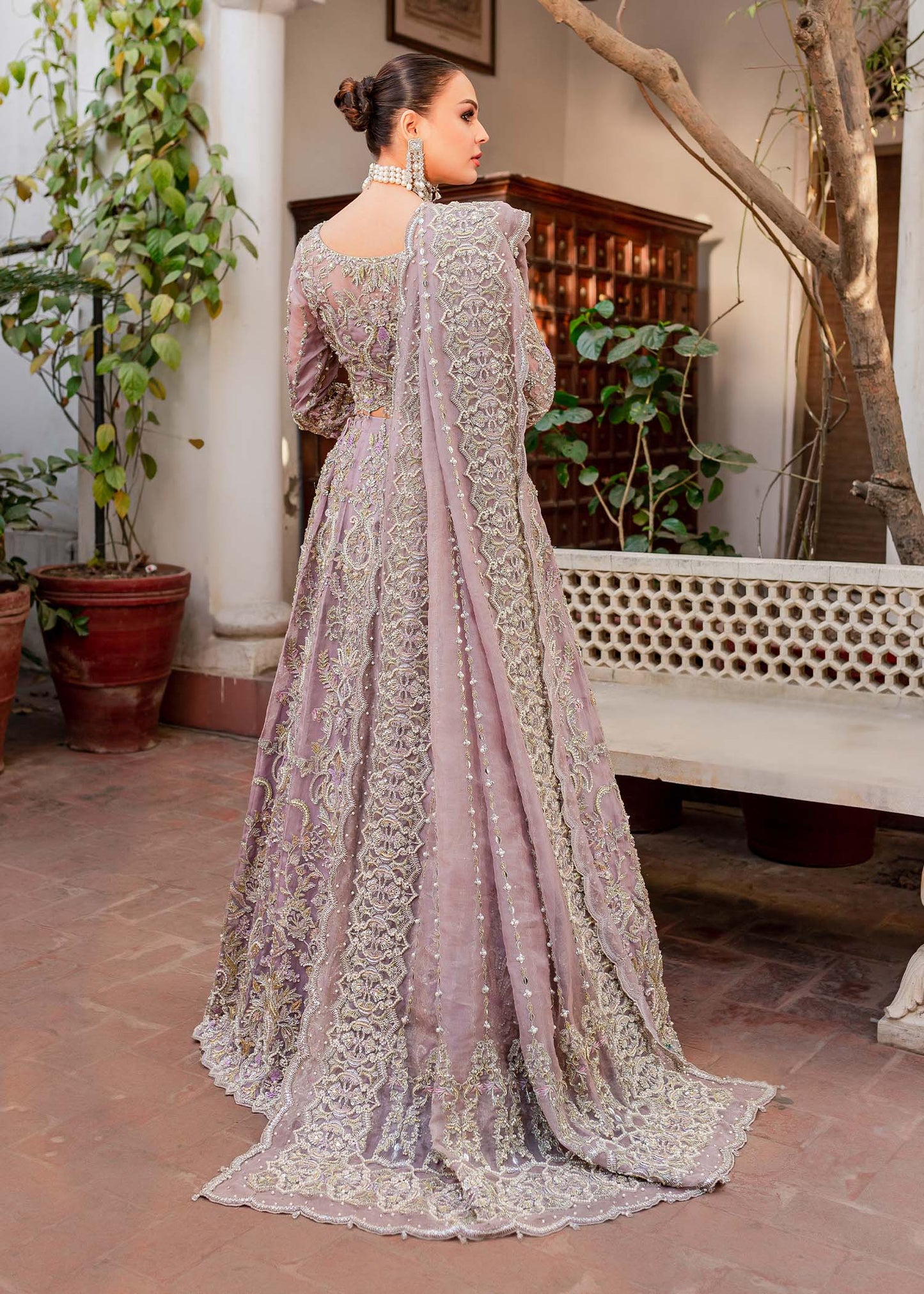 Pakistani Bridal Lilac Choli, Lehenga, Dupatta