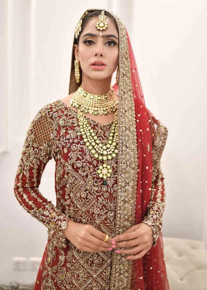 Deep Red Bridal Shirt with White lehenga Pakistani Wedding Dress