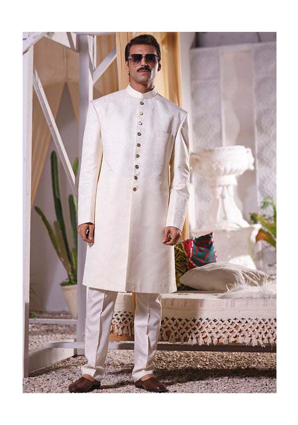 Classic Pristine Traditional Plain Jamawar Sherwani