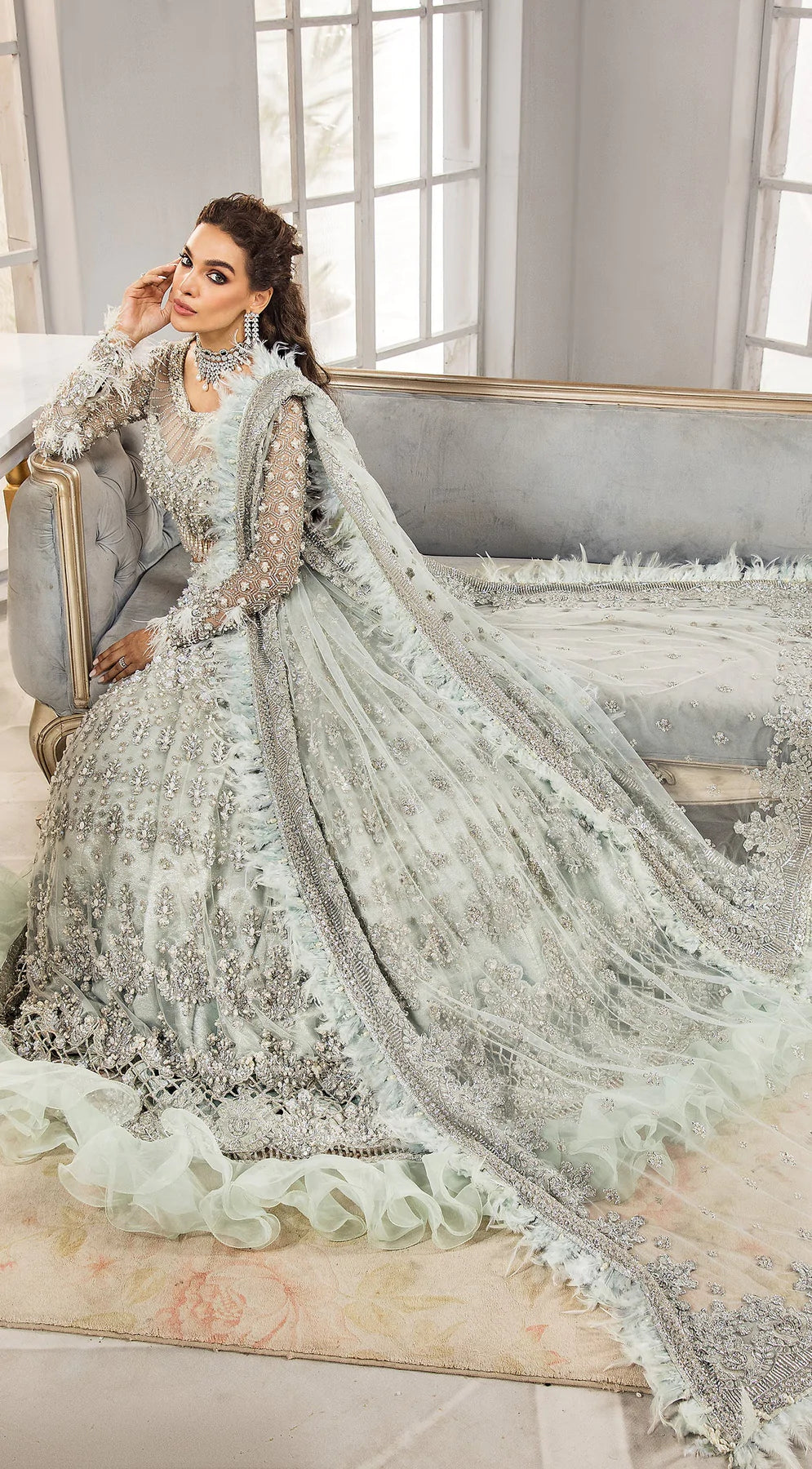 Bridal Silver Lehenga Choli For Pakistani Bridal Wear