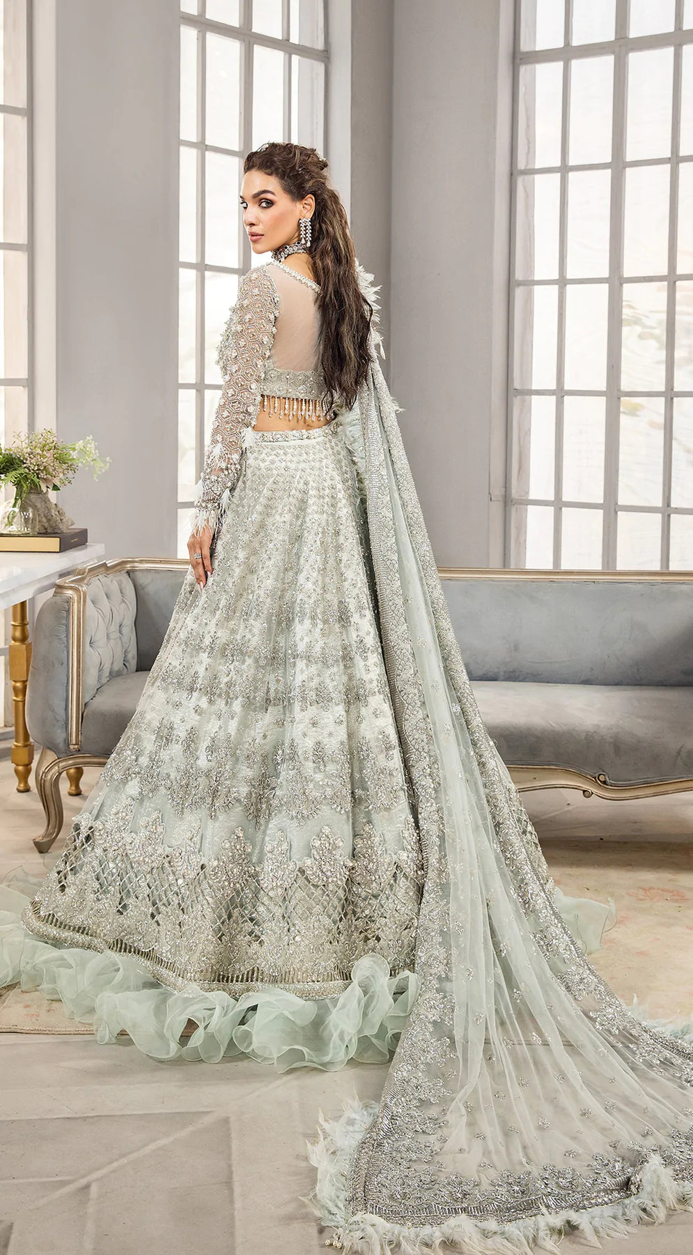 Silver lehenga for wedding deals