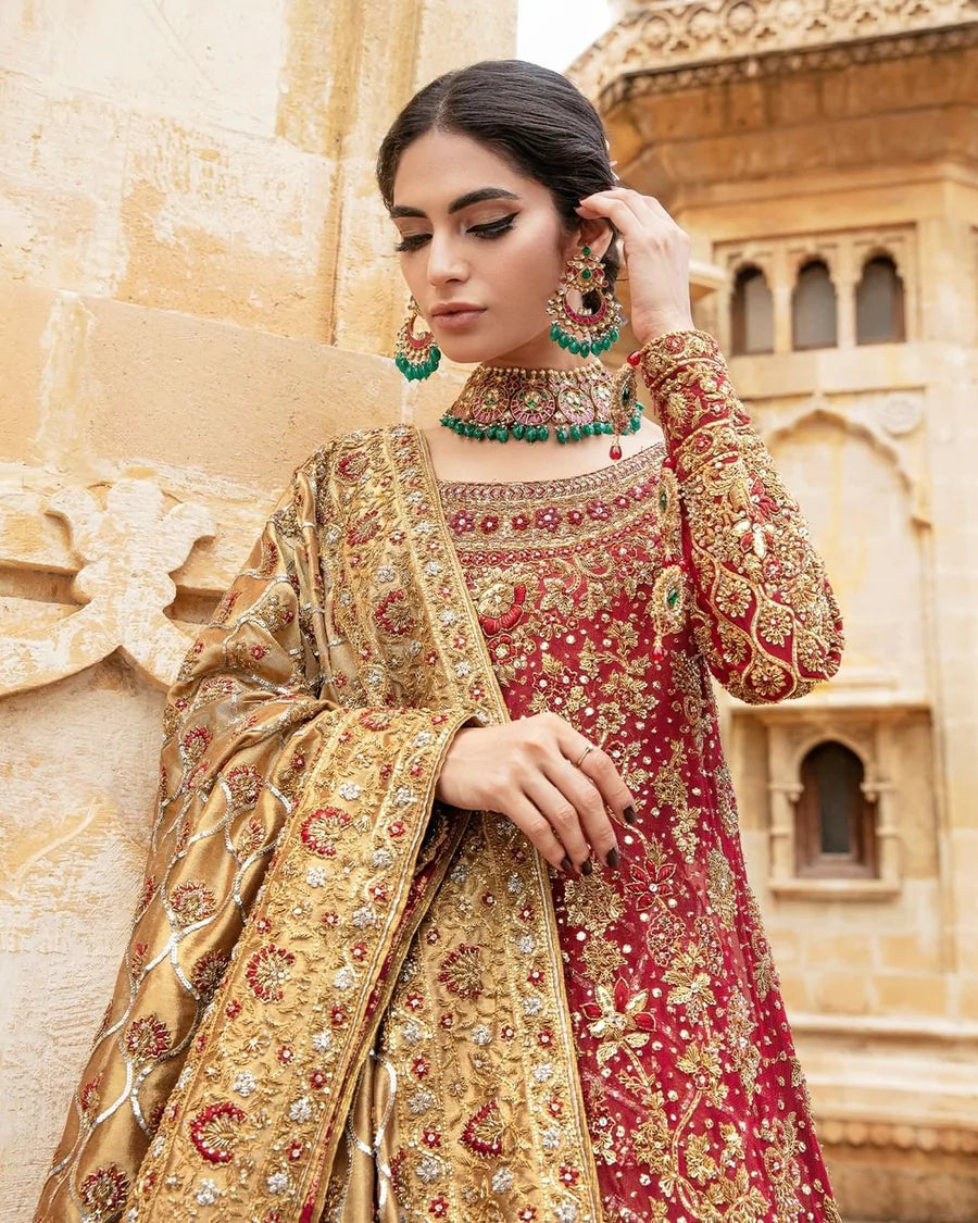 Royal Bridal Wedding Dress In Red Lehenga Kameez Style