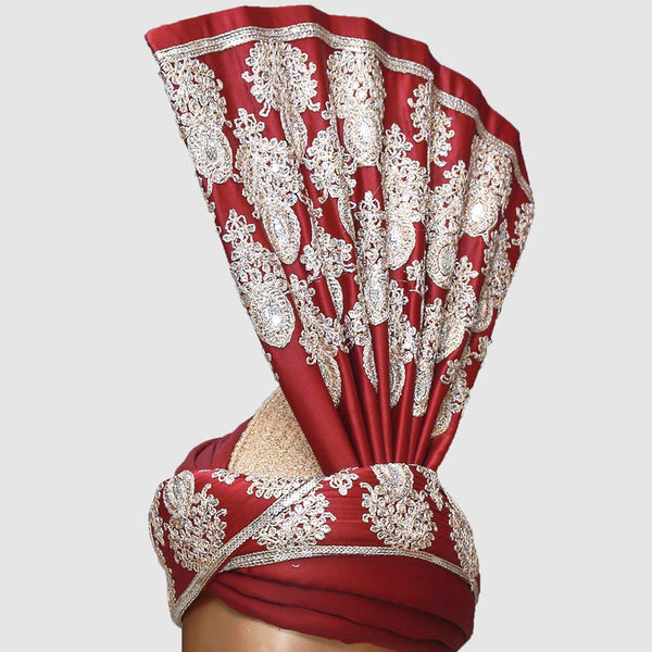 Traditional Maroon & Gold Turban