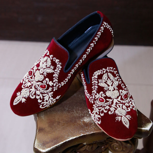 Crimson Hand Embroidered Shoes