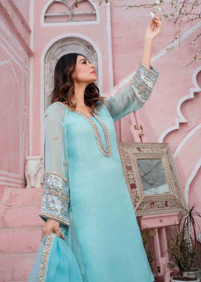 Sky blue dresses on sale pakistani