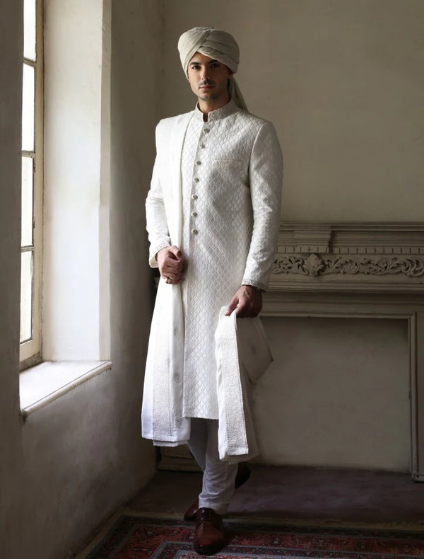 Designer Men White Sherwani For Wedding Wear