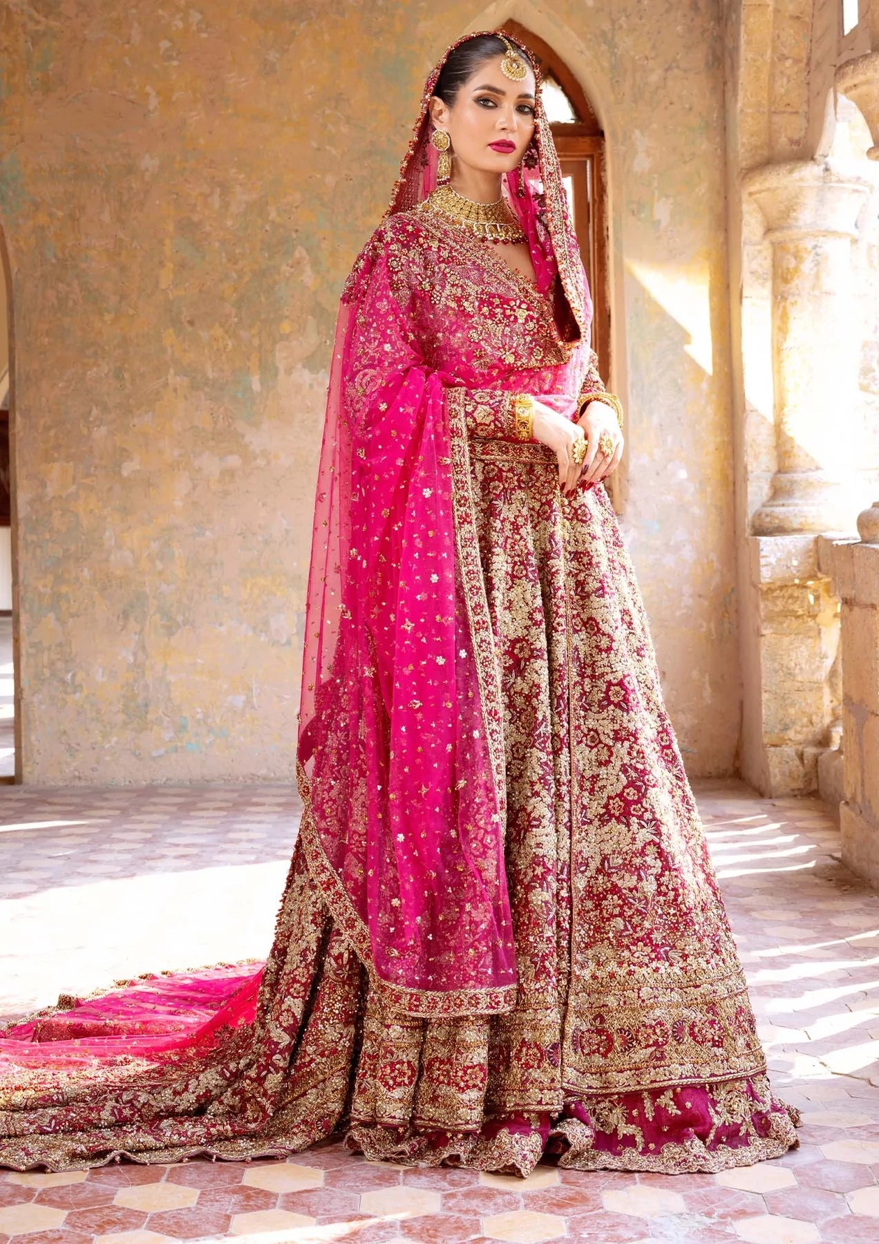 Bridal gown with dupatta on sale